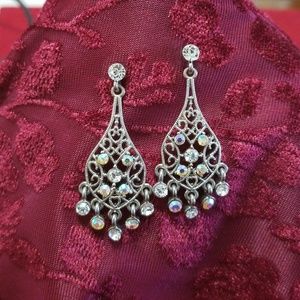 Chandelier Silver Pierced Earrings w/ Stones